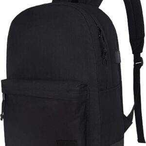 SUPACOOL Casual Laptop Backpack for Men and Women, School Backpack for Boys and Girls, College Bookbag, USB Charging Port, Lightweight Back Pack(Black)