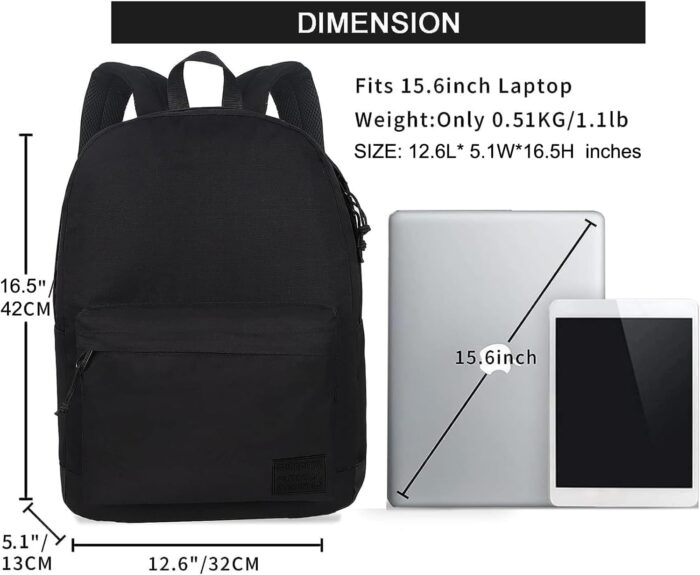 SUPACOOL Casual Laptop Backpack for Men and Women, School Backpack for Boys and Girls, College Bookbag, USB Charging Port, Lightweight Back Pack(Black) - Image 7