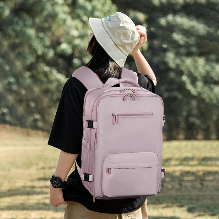 SHRRADOO Travel Laptop Backpack for Women, Casual Work Bag 17inch College Laptop Backpack Airline Approved Backpack for Hiking Business Nurse Bag Casual Daypack for Weekender, Large, Light Pink - Image 7