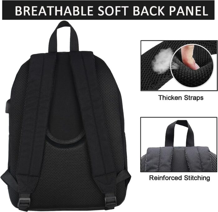 SUPACOOL Casual Laptop Backpack for Men and Women, School Backpack for Boys and Girls, College Bookbag, USB Charging Port, Lightweight Back Pack(Black) - Image 4