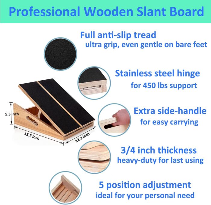 Slant Board for Calf Stretching Squats Calf Stretcher Incline Stretch Adjustable Wooden Wedge Footrest Professional for Knees Ankle Heel Feet Leg - Image 6