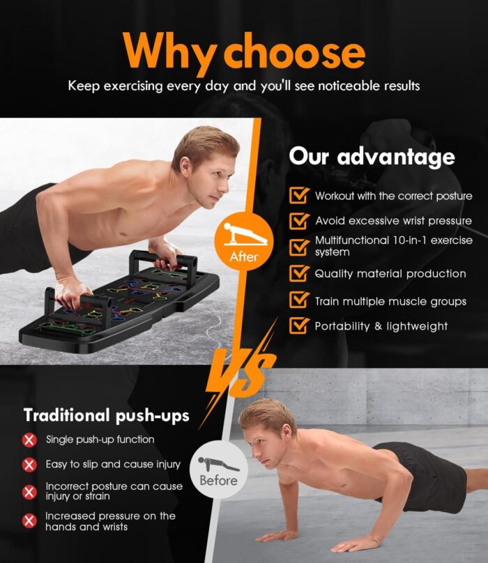 Push Up Board,Home Gym,Portable Exercise Equipment,Pilates Bar and 20 Fitness Accessories with Resistance Bands and Ab Roller Wheel,Full Body Workout at Home - Image 4