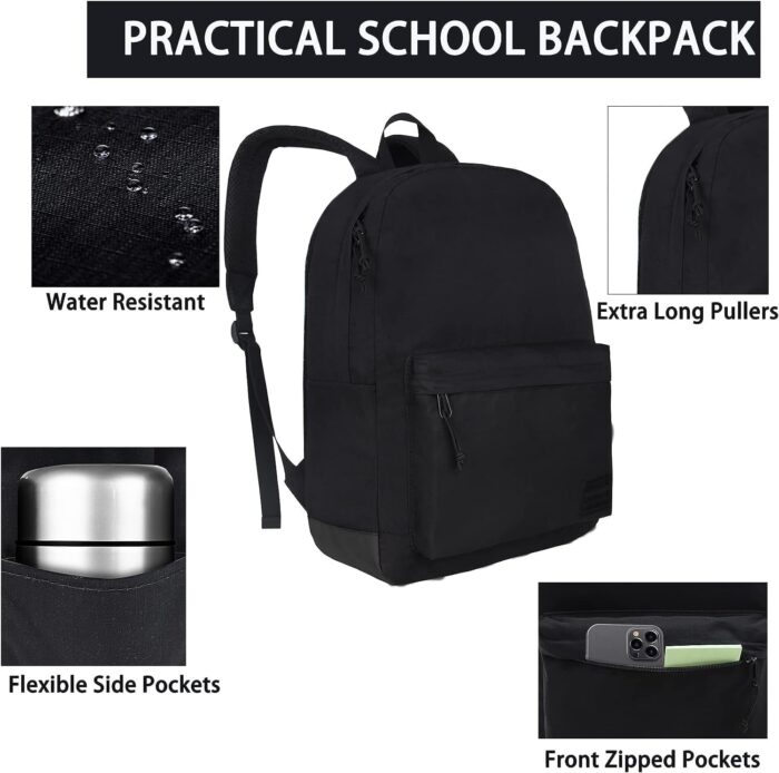 SUPACOOL Casual Laptop Backpack for Men and Women, School Backpack for Boys and Girls, College Bookbag, USB Charging Port, Lightweight Back Pack(Black) - Image 6