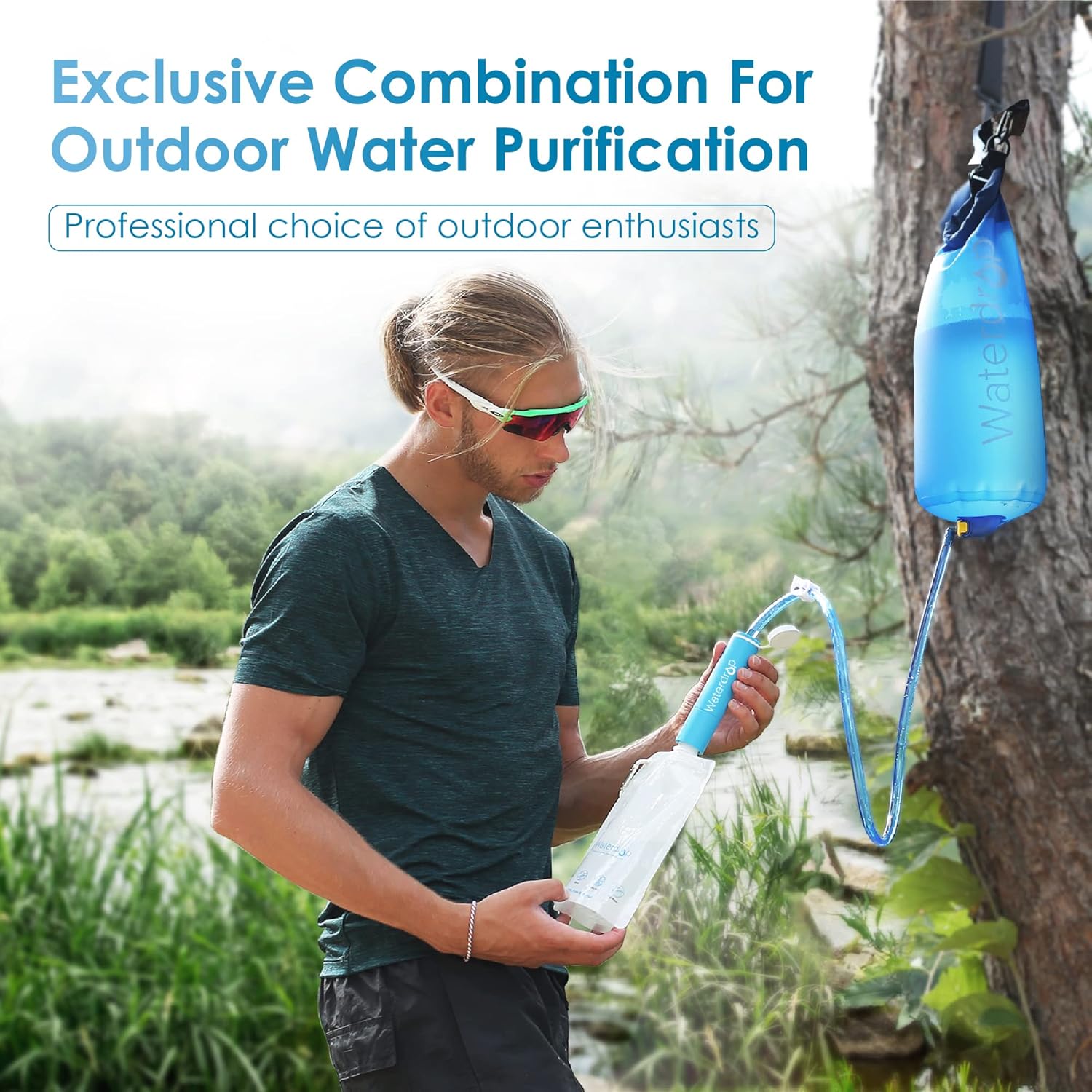 Waterdrop Gravity Water Filter Straw, Camping Water Filtration System, Water Purifier Survival for Travel, Backpacking and Emergency Preparedness, 1.5 gal Bag, 0.1 Micron, 5 Stage Filtration, Blue - Image 3