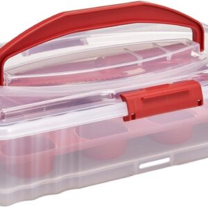 Buddeez Cupcake And Cake Carrier - Stackable Cupcake Holder, Dessert Carrier For Full Size 14x9 Cake Pans Or 12-Count Cupcake Tray, Cupcake Carrier & Cake Box (Includes Slice-N-Serve Utensil)