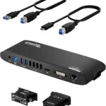 Plugable USB 3.0 Universal Docking Station for Windows, macOS, ChromeOS (Dual HDMI Monitors or DVI/VGA, Gigabit Ethernet, Audio, 6 USB Ports) - Horizontal