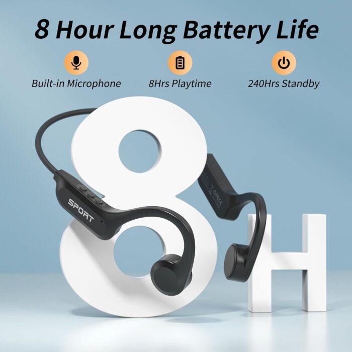 CXK Bone Conduction Headphones Bluetooth 5.3 Open Ear Headphones with Mic, Premium Loud Sound 8Hrs Playtime Bluetooth Headphones, IPX6 Waterproof Sports Headset for Running, Cycling, Walking - Image 2