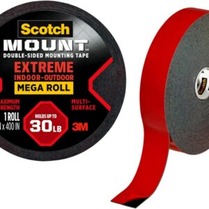 Scotch-Mount Double Sided Mounting Tape Heavy Duty, Black Extreme Mounting Tape, 1 Roll Adhesive Tape, 1 in x 400 in Wall Tape (33.3ft), Our Strongest Tape For Our Toughest Jobs (414H-Long-DC)