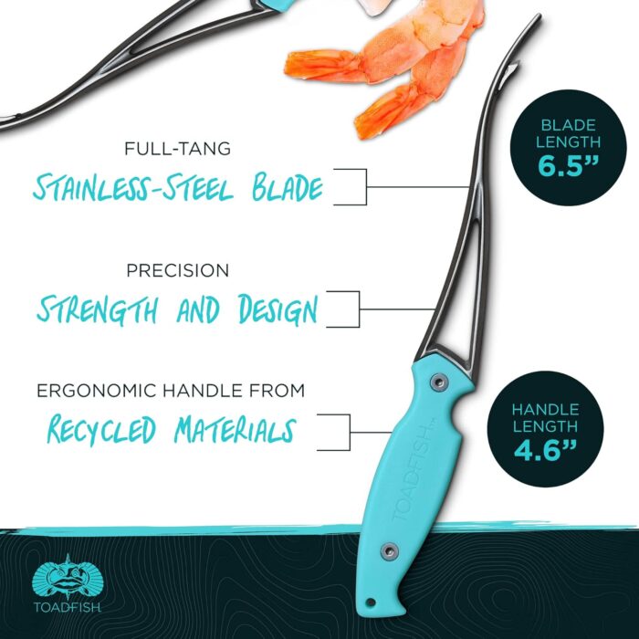 Toadfish Shrimp Deveiner Tool - Prawn & Seafood Peeler - Frogmore Shrimp Cleaner - Steel Butterfly Blade - Kitchen Essential - Ergonomic Handle - Stainless Steel - Full-Tang Strength - Image 3