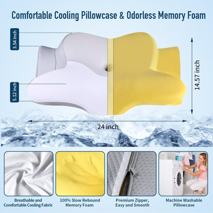 Cervical Pillow for Neck Pain Relief, Contour Memory Foam Pillows for Sleeping Cooling Neck Support Pillow Odorless Ergonomic Pillow Orthopedic Bed Pillow for Side Back Stomach Sleepers - Image 4