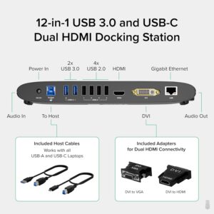 Plugable USB 3.0 Universal Docking Station for Windows, macOS, ChromeOS (Dual HDMI Monitors or DVI/VGA, Gigabit Ethernet, Audio, 6 USB Ports) - Horizontal - Image 2