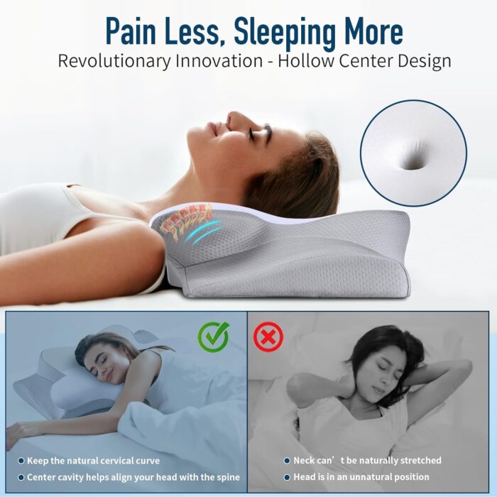 Cervical Pillow for Neck Pain Relief, Contour Memory Foam Pillows for Sleeping Cooling Neck Support Pillow Odorless Ergonomic Pillow Orthopedic Bed Pillow for Side Back Stomach Sleepers - Image 3