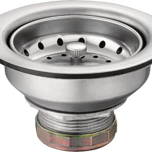 Moen Kitchen Sink Stainless Steel Basket Strainer with Drain Assembly, 3-1/2 Inch Sink Drain Stopper Plug, 22036