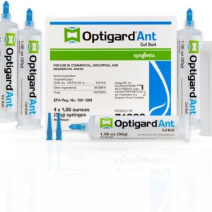 Optigard Ant Gel Bait, 4 Tubes x 30-Grams, 1 Plunger and 2 Application Tips, Effective Ant Bait, Formulated with 0.01% Thiamethoxam, Indoor and Outdoor Use, Ant Killer Gel for Most Major Ant Species