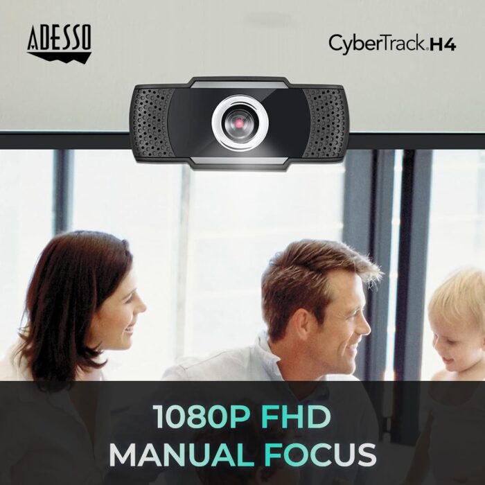 ADESSO CyberTrack H4 Webcam 1080P HD USB Webcam with Built-in Microphone, Black - Image 3