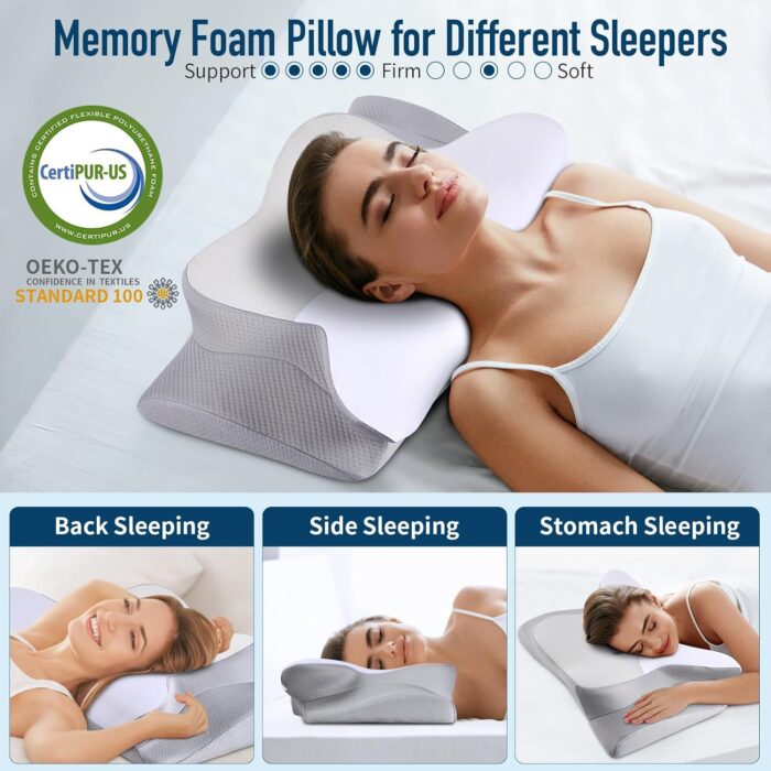 Cervical Pillow for Neck Pain Relief, Contour Memory Foam Pillows for Sleeping Cooling Neck Support Pillow Odorless Ergonomic Pillow Orthopedic Bed Pillow for Side Back Stomach Sleepers - Image 6