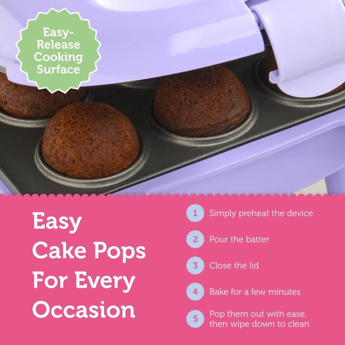 Babycakes Mini Cake Pop Maker by Select Brands - Easy-to-Use Machine - Recipes Included - Non-Stick Coating, Non-Skid Feet & Power Light - Makes 9 Cake Pops - Image 4