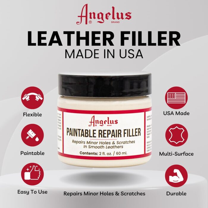 Angelus Leather Filler for Filling or Repairing Holes, Tears, Cracks, Scratches, for Leather Car Seats, Furniture, Shoes - Flexible | Made in USA - 2 fl oz - Image 2