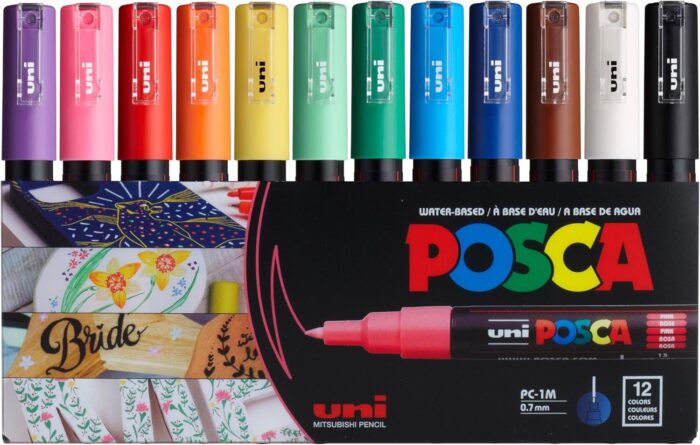 12 Posca Paint Markers, 1M Markers with Extra Fine Tips, Posca Marker Set of Acrylic Paint Pens | for Art Supplies, Fabric Paint, Markers for Art