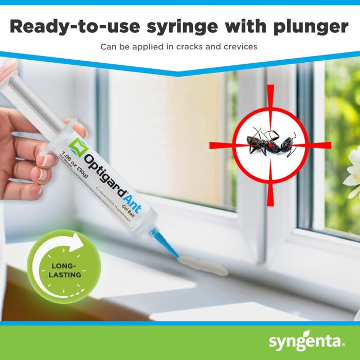 Optigard Ant Gel Bait, 4 Tubes x 30-Grams, 1 Plunger and 2 Application Tips, Effective Ant Bait, Formulated with 0.01% Thiamethoxam, Indoor and Outdoor Use, Ant Killer Gel for Most Major Ant Species - Image 2