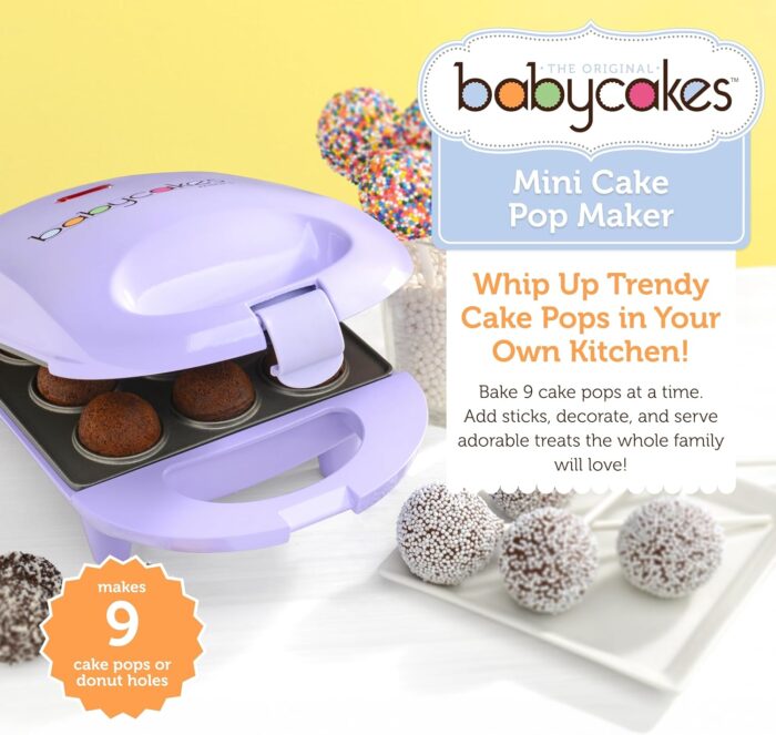 Babycakes Mini Cake Pop Maker by Select Brands - Easy-to-Use Machine - Recipes Included - Non-Stick Coating, Non-Skid Feet & Power Light - Makes 9 Cake Pops - Image 5