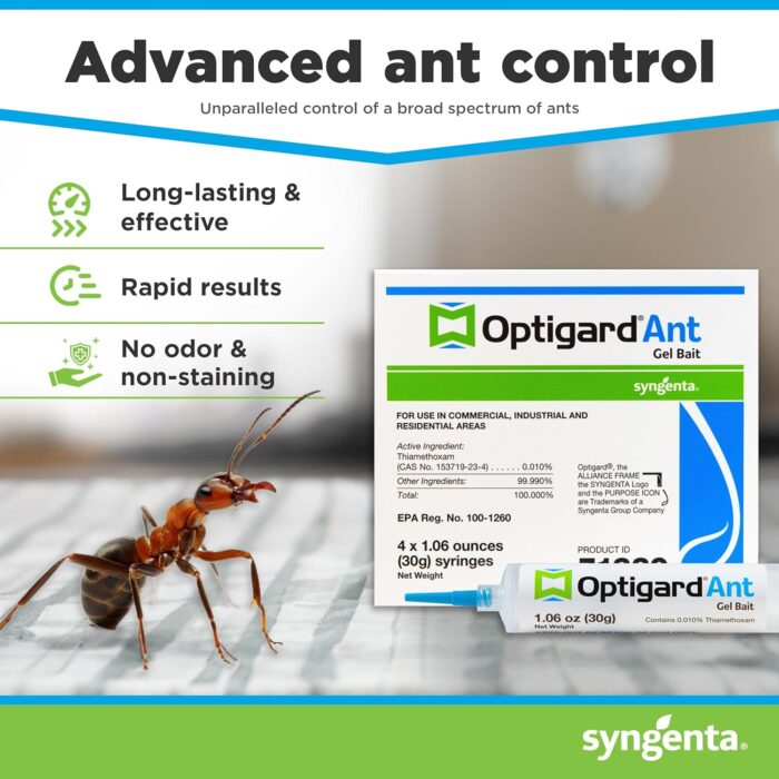 Optigard Ant Gel Bait, 4 Tubes x 30-Grams, 1 Plunger and 2 Application Tips, Effective Ant Bait, Formulated with 0.01% Thiamethoxam, Indoor and Outdoor Use, Ant Killer Gel for Most Major Ant Species - Image 3