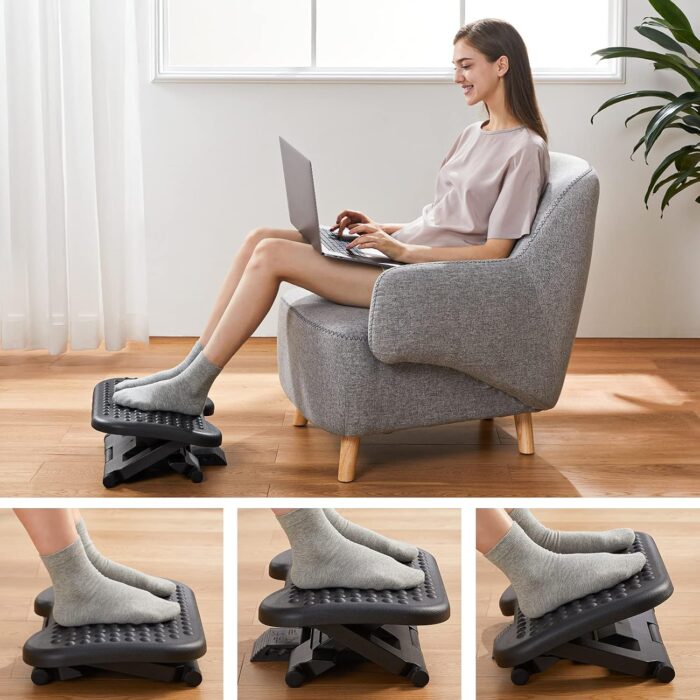 Work with Massage, Foot Stool Under Desk with 3 Height Position & 30 Degree Tilt Angle Adjustment for Home, Office - Image 4