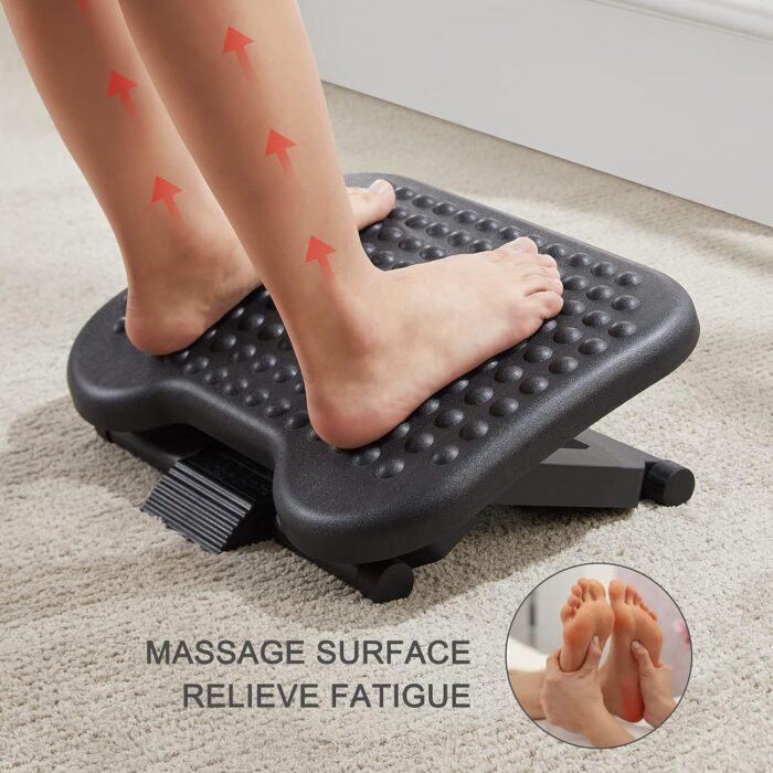 Work with Massage, Foot Stool Under Desk with 3 Height Position & 30 Degree Tilt Angle Adjustment for Home, Office - Image 3