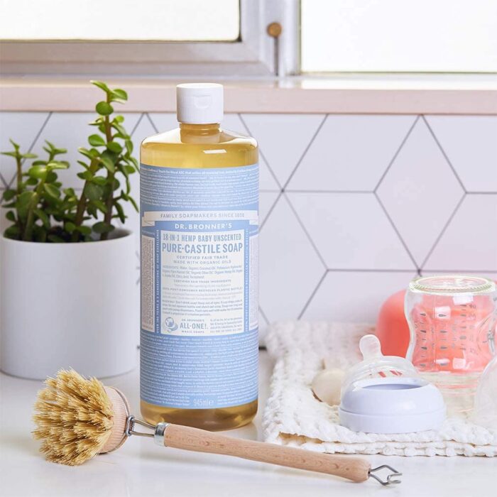 Dr. Bronner's Pure-Castile Liquid Soap – Baby Unscented Bundle. 32 oz. Bottle and 2 oz. Travel Bottle - Image 5