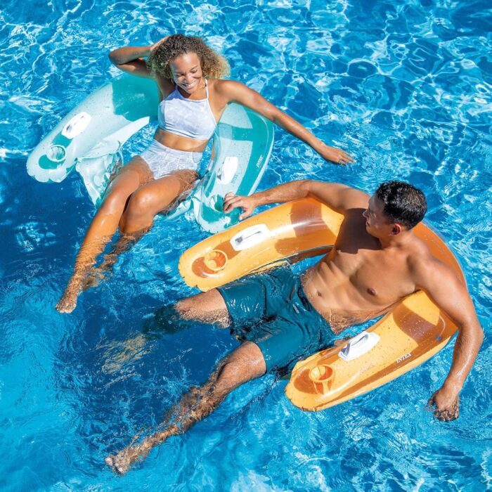 Intex 58859EP Sit 'N Float Inflatable Pool Float: Pool Lounge with Built-in Cup Holders – Heavy-Duty Handles – 220lb Weight Capacity – 58" x 39" – Colors May Vary - Image 5